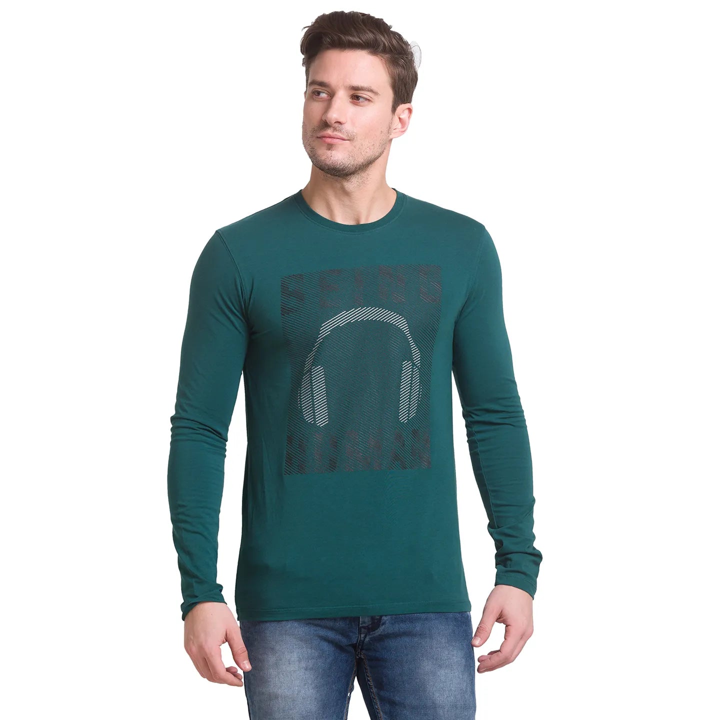 Forest Green Regular Fit Round Neck Men's T-Shirt by Being Human Clothing