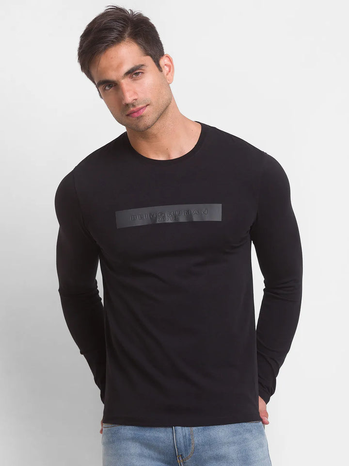Black Slim Fit Men's Long Sleeves T-Shirt by Being Human Clothing