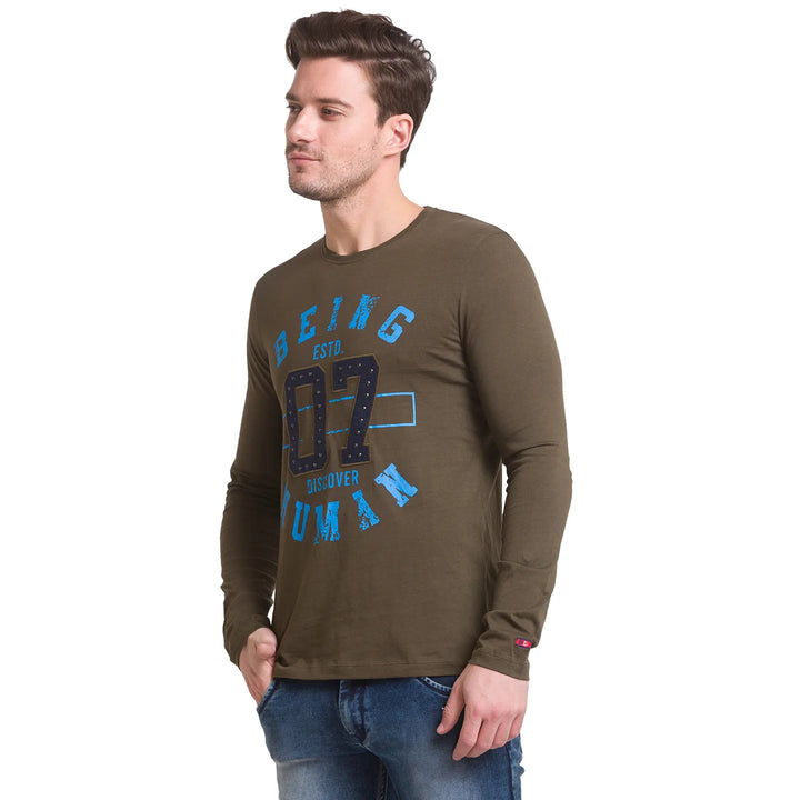 Green Slim Fit Men's Long Sleeves T-Shirt by Being Human Clothing