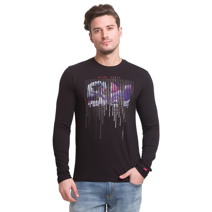 Jet Black Regular Fit Round Neck Men's T-Shirt by Being Human Clothing