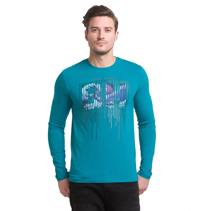 Teal Full Sleeves Round Neck Men's T-Shirt by Being Human Clothing
