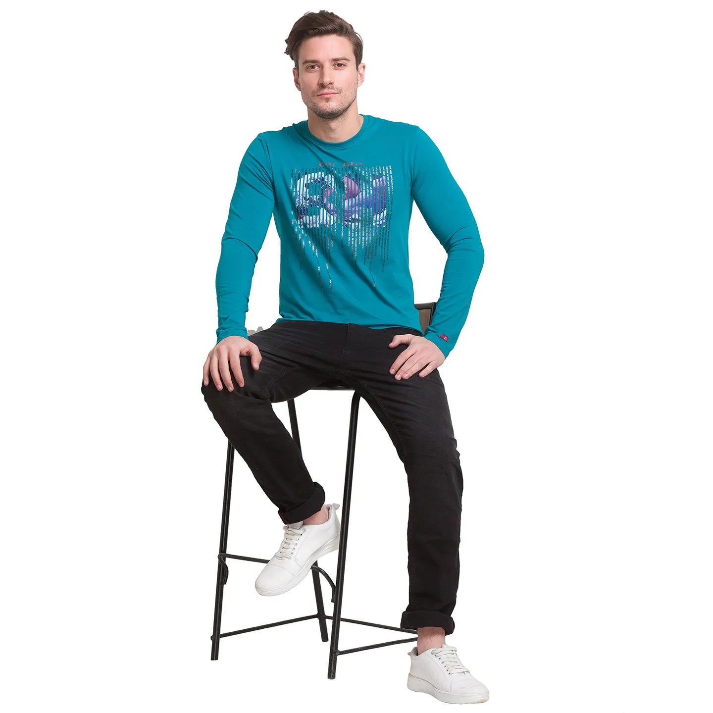 Teal Green Regular Fit Round Neck Men's T-Shirt by Being Human Clothing