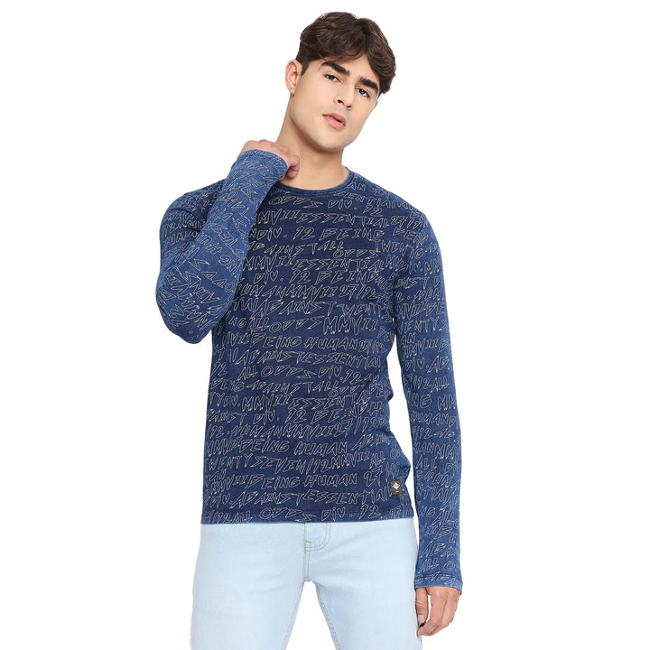 Blue Regular Fit Men's Long Sleeves T-Shirt by Being Human Clothing