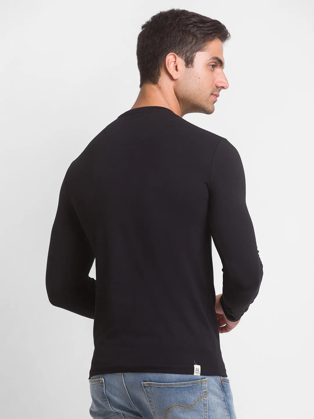 Black Slim Straight Fit Men's Long Sleeves T-Shirt by Being Human Clothing