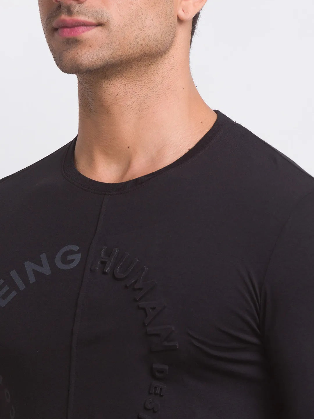 Black Slim Straight Fit Men's Long Sleeves T-Shirt by Being Human Clothing