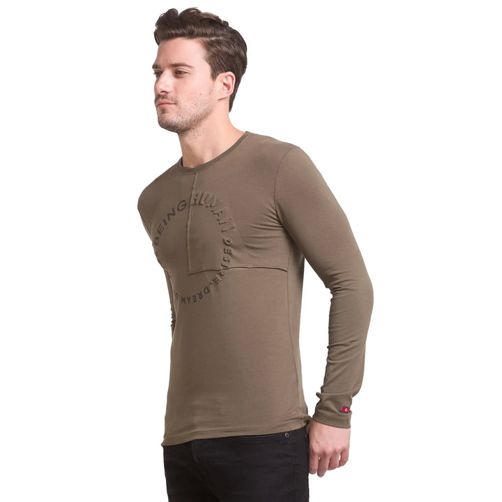 Dull Olive Slim Fit Men's Long Sleeves T-Shirt by Being Human Clothing