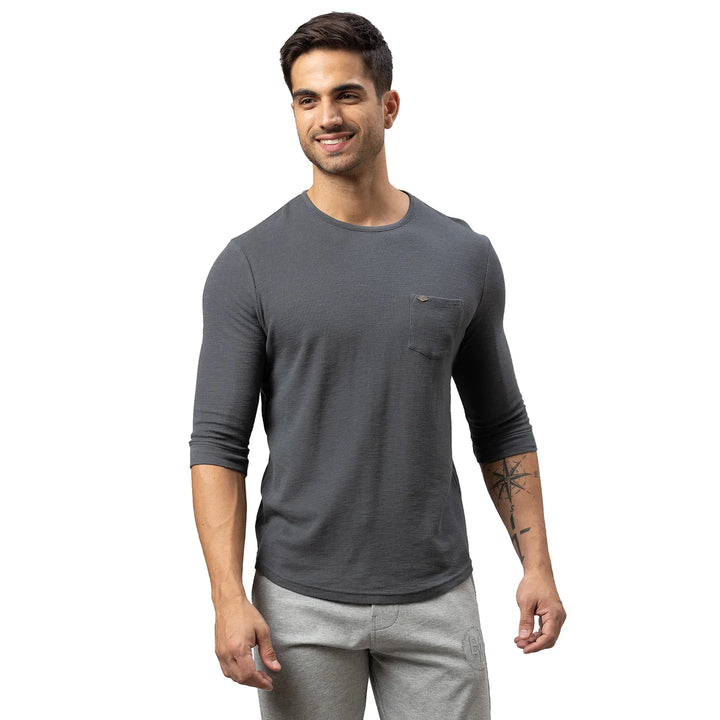 Grey Slim Fit Men's Long Sleeves T-Shirt by Being Human Clothing