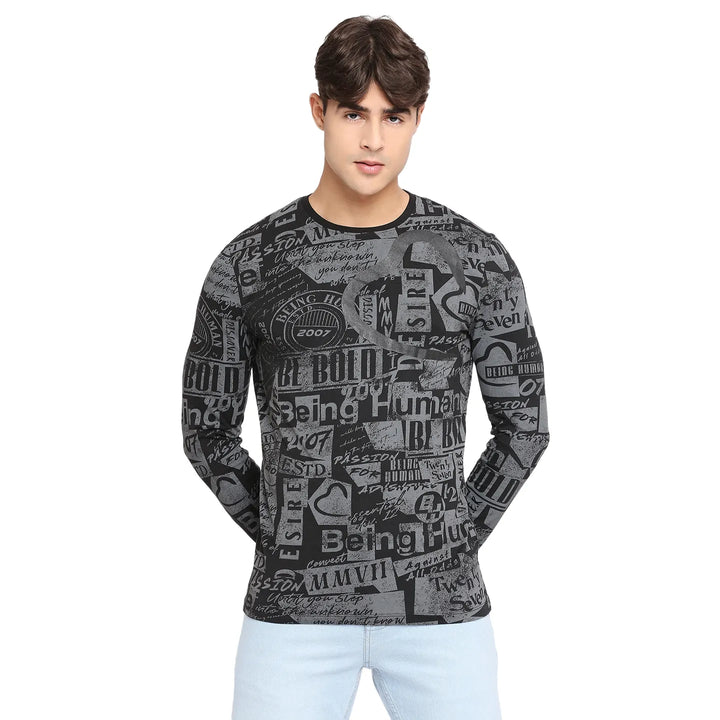 Black Regular Fit Men's Long Sleeves T-Shirt by Being Human Clothing