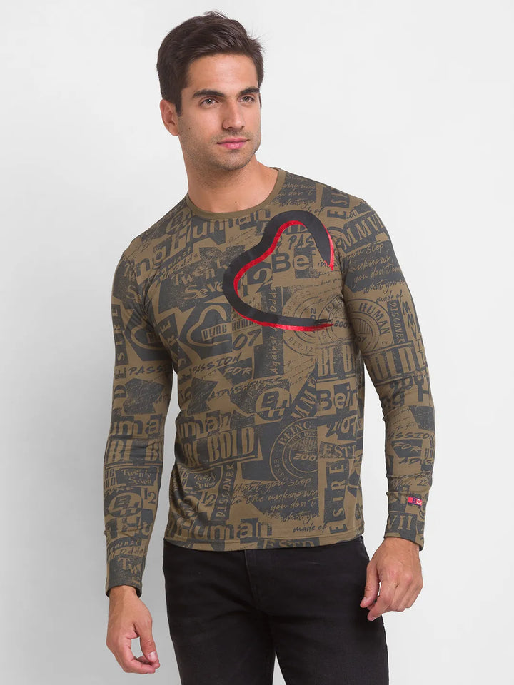 Green Regular Fit Men's Long Sleeves T-Shirt by Being Human Clothing
