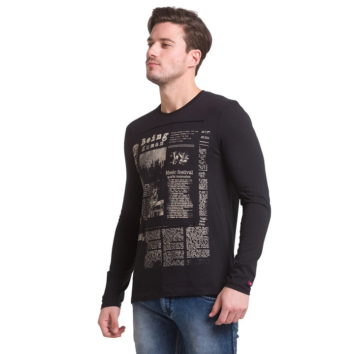 Black Slim Fit Men's Long Sleeves T-Shirt by Being Human Clothing