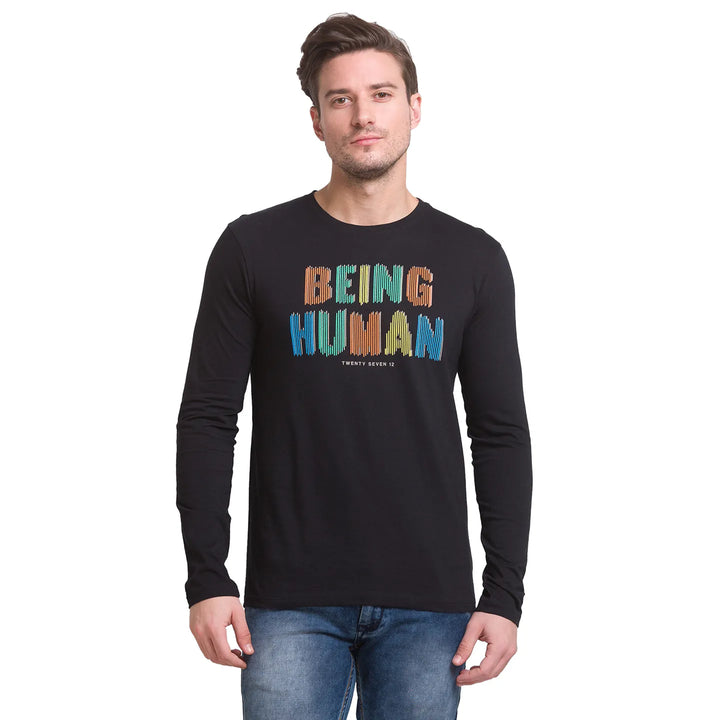 Black Regular Fit Men's Long Sleeves T-Shirt by Being Human Clothing