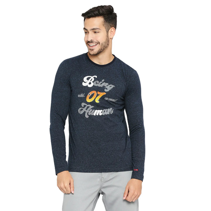 Blue Slim Fit Men's Long Sleeves T-Shirt by Being Human Clothing