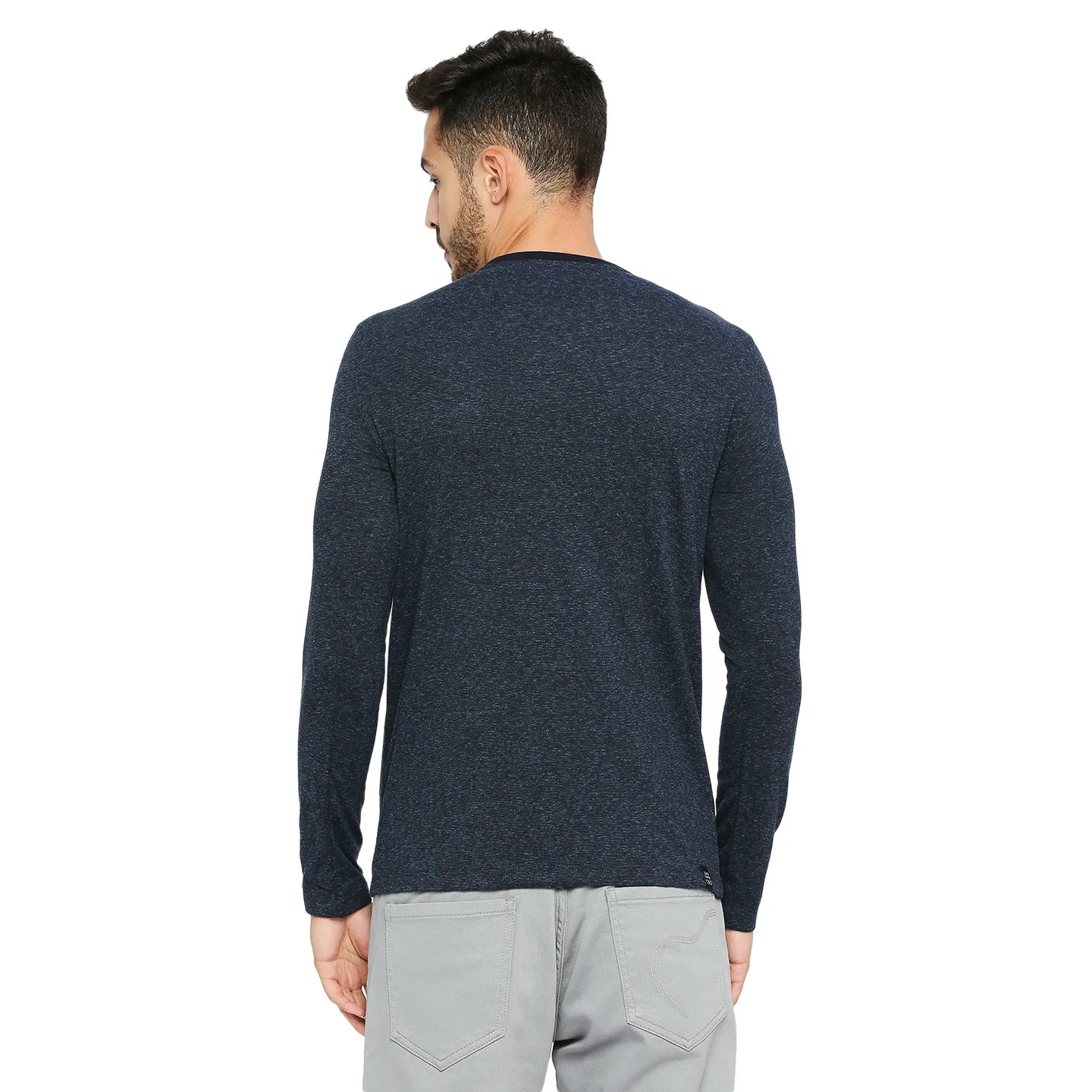 Blue Slim Straight Fit Men's Long Sleeves T-Shirt by Being Human Clothing