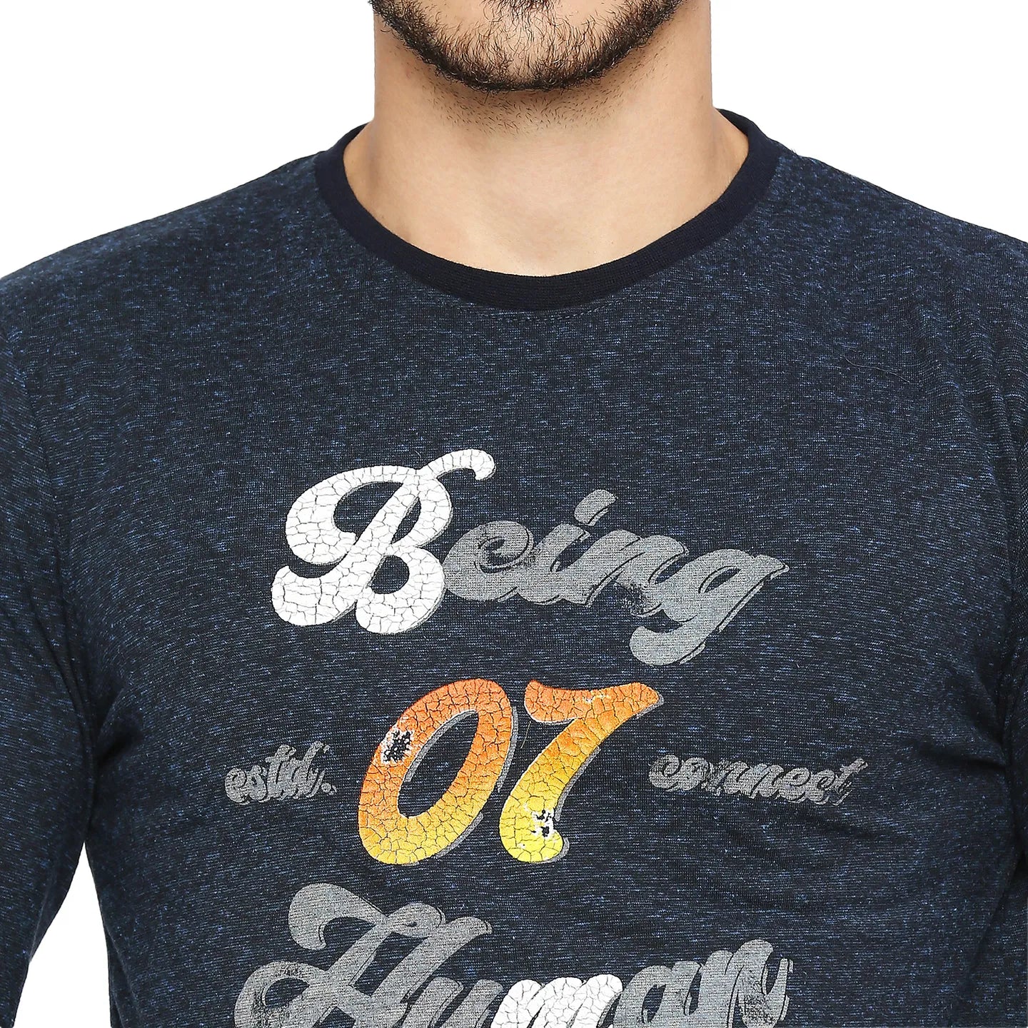Blue Slim Straight Fit Men's Long Sleeves T-Shirt by Being Human Clothing