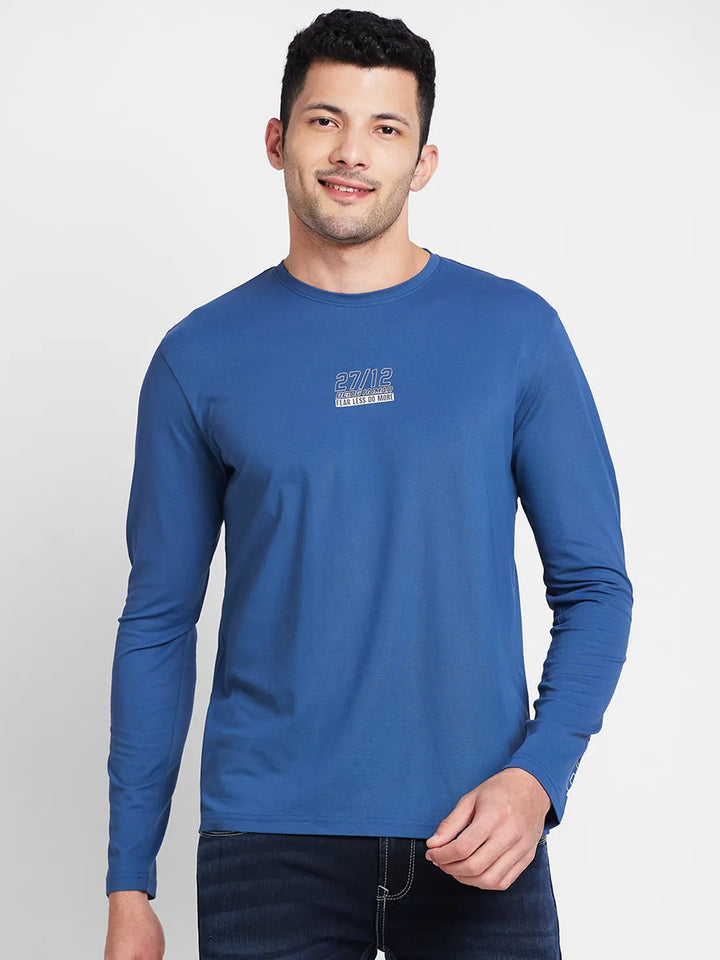 Blue Round Neck Men's T-Shirt by Being Human Clothing