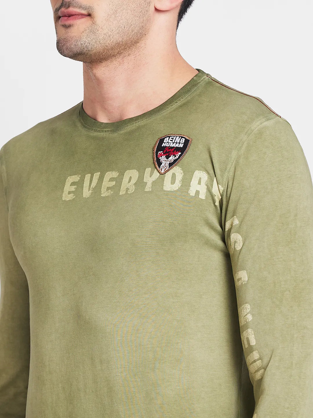 Olive Regular Fit Round Neck Men's T-Shirt by Being Human Clothing