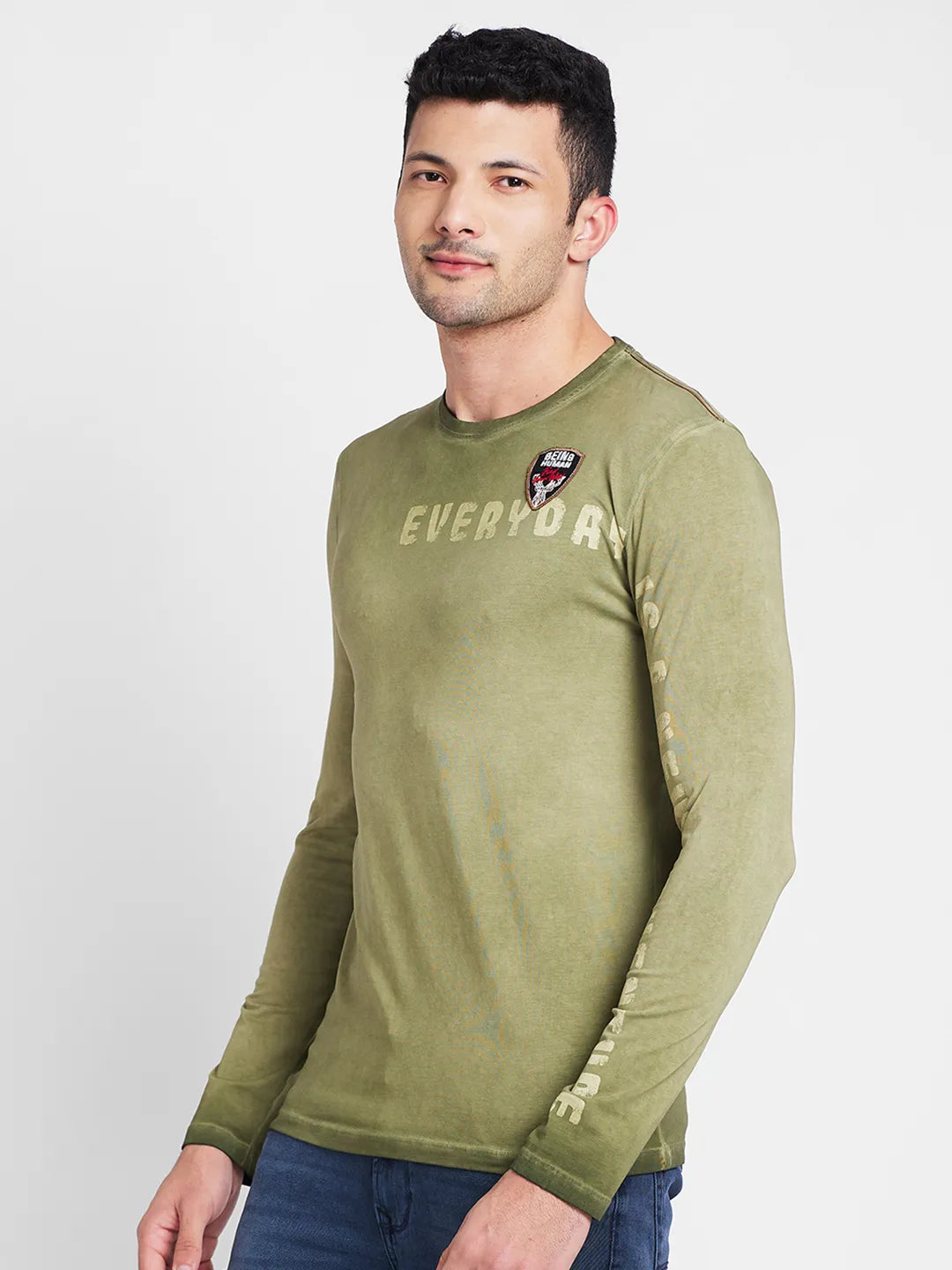 Olive Regular Fit Round Neck Men's T-Shirt by Being Human Clothing