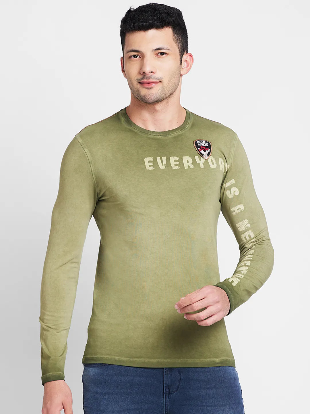 Olive Regular Fit Round Neck Men's T-Shirt by Being Human Clothing