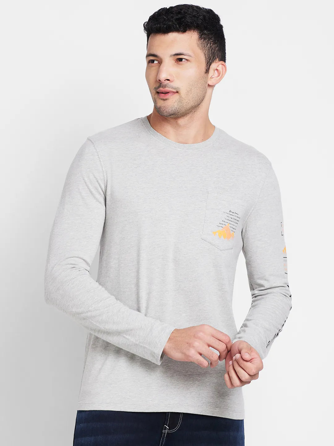 Grey Melange Regular Fit Round Neck Men's T-Shirt by Being Human Clothing