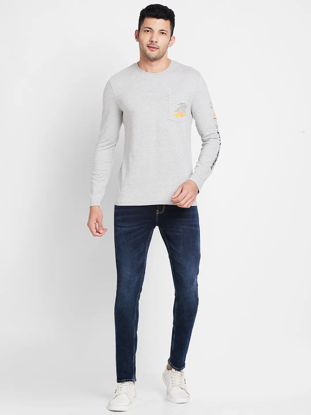 Grey Melange Regular Fit Round Neck Men's T-Shirt by Being Human Clothing