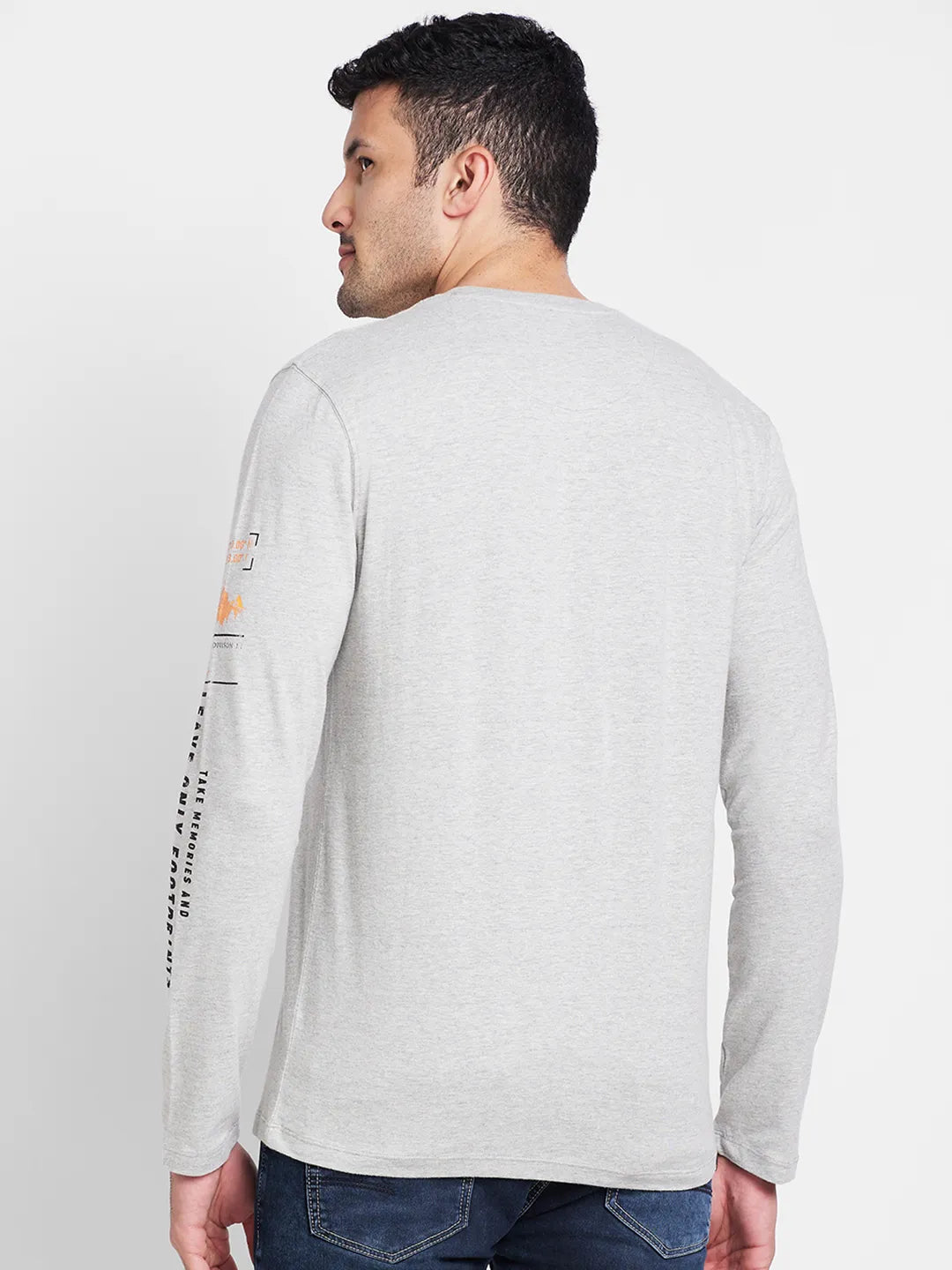 Grey Melange Regular Fit Round Neck Men's T-Shirt by Being Human Clothing