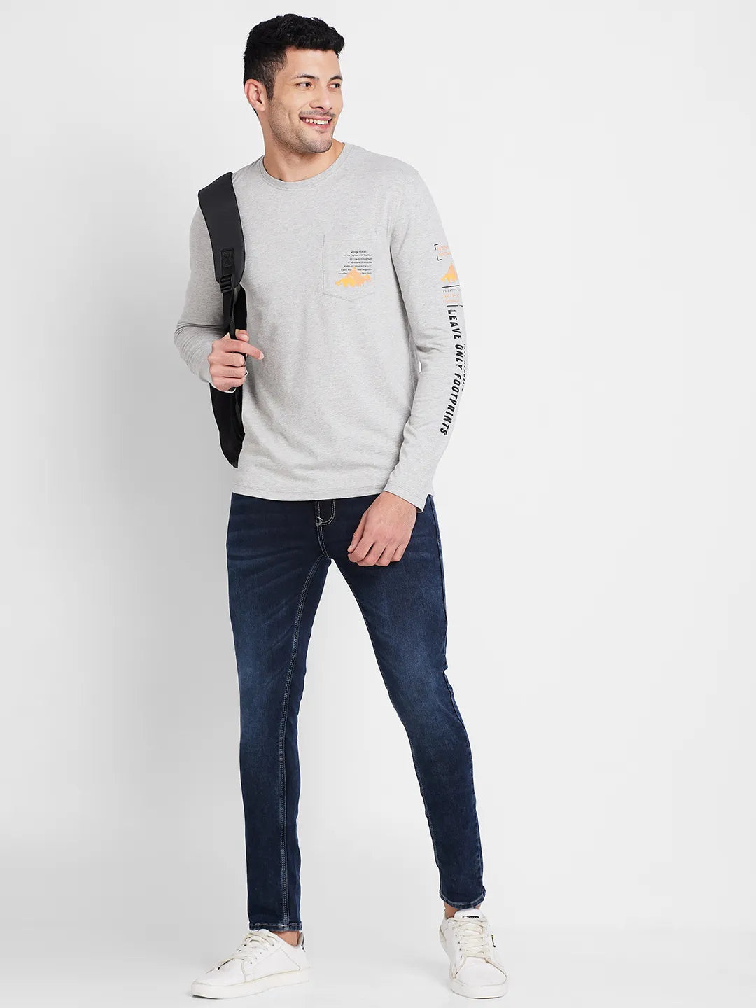 Grey Melange Regular Fit Round Neck Men's T-Shirt by Being Human Clothing