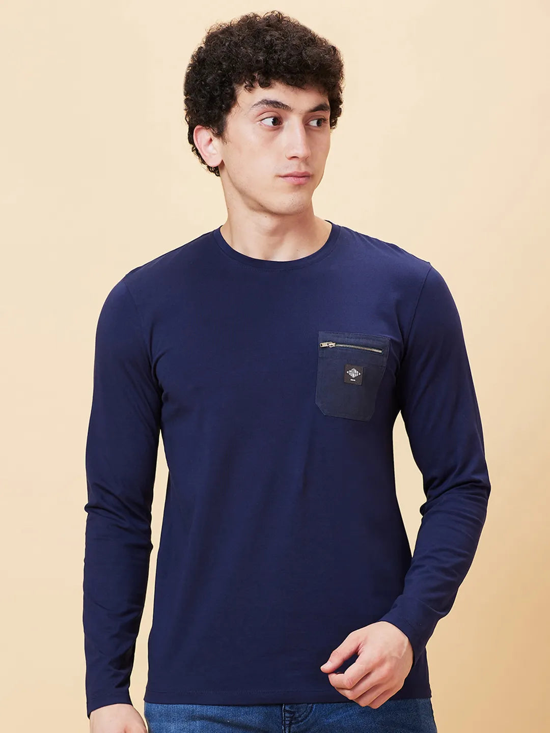 Navy Regular Fit Round Neck Men's T-Shirt by Being Human Clothing