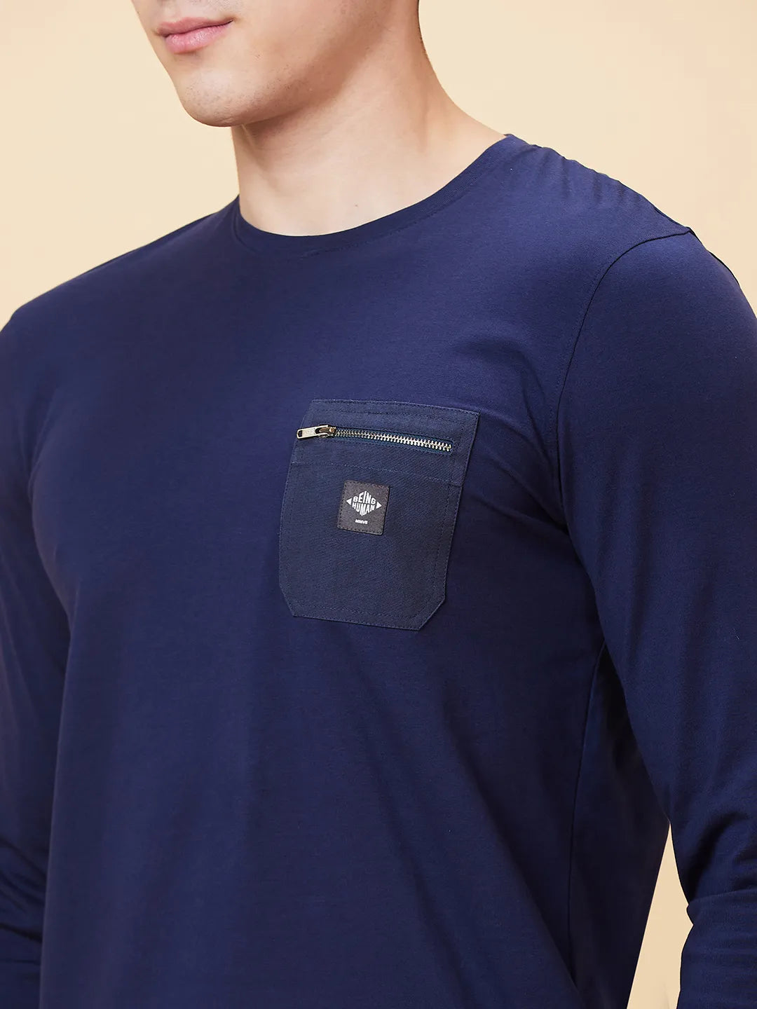 Navy Regular Fit Round Neck Men's T-Shirt by Being Human Clothing