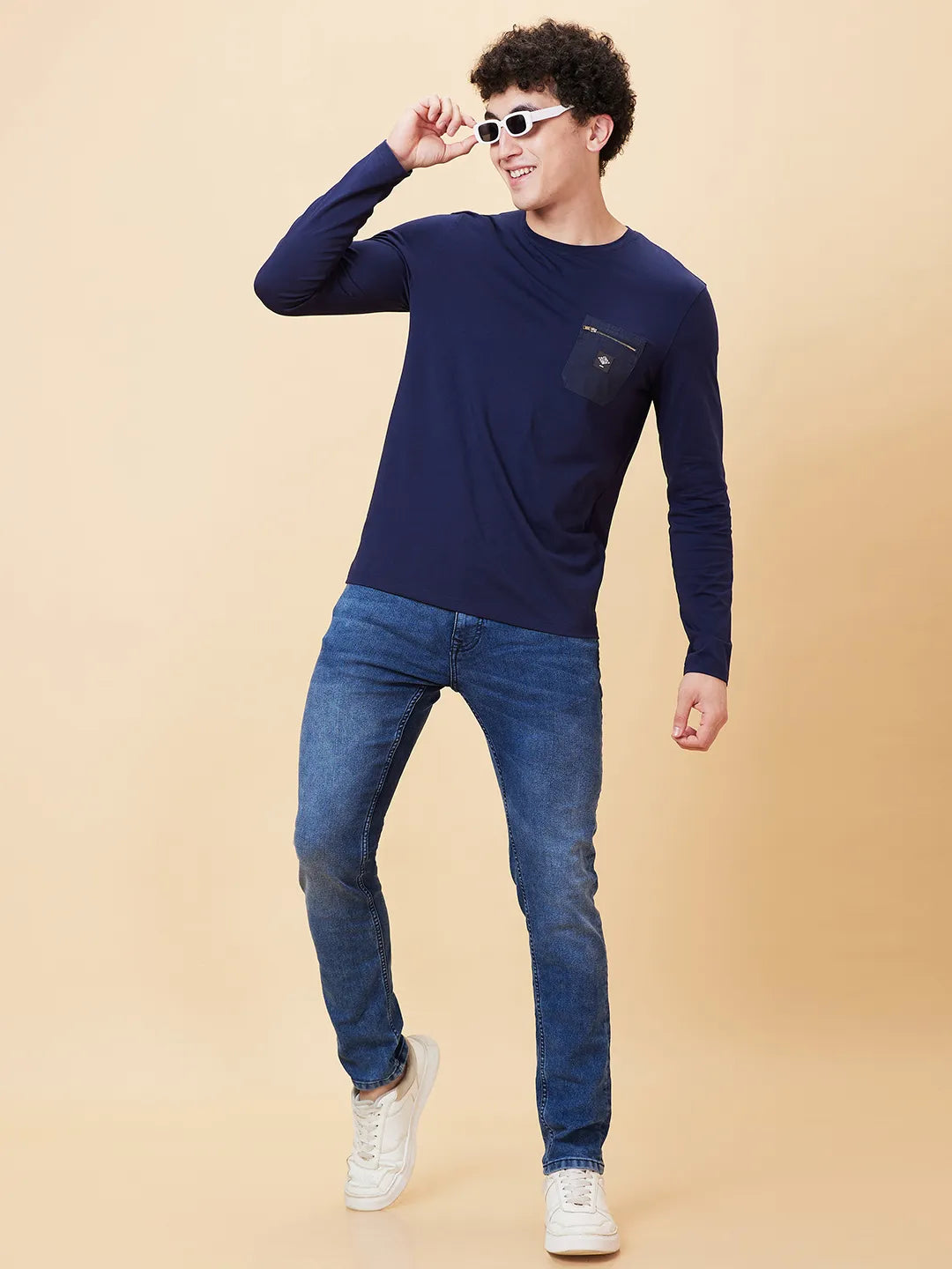 Navy Regular Fit Round Neck Men's T-Shirt by Being Human Clothing