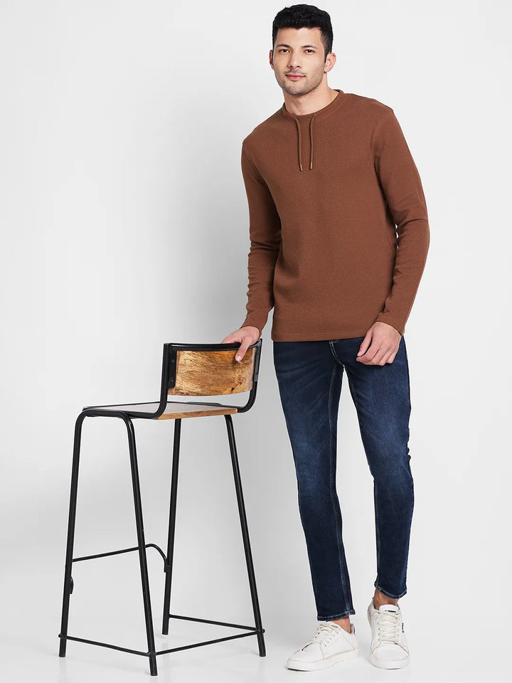 Brown Regular Fit Men's Long Sleeves T-Shirt by Being Human Clothing