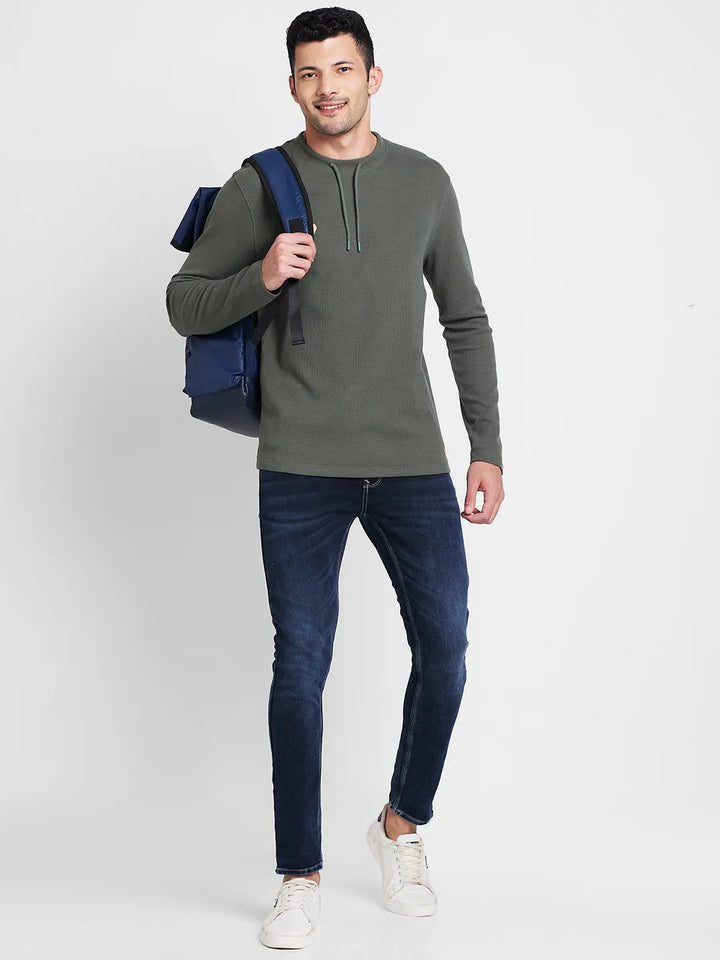 Green Regular Fit Men's Long Sleeves T-Shirt by Being Human Clothing