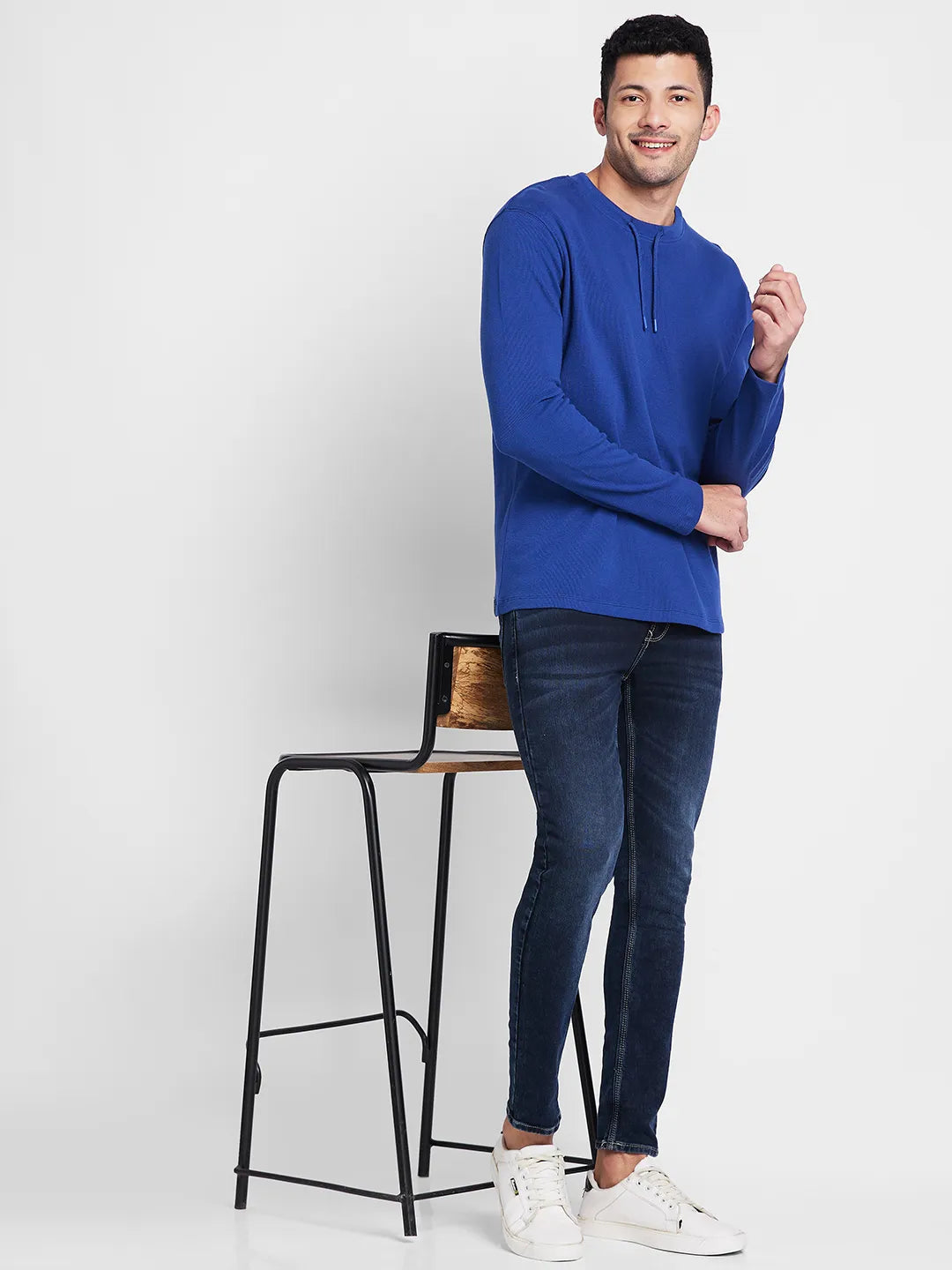 Navy Regular Fit Round Neck Men's T-Shirt by Being Human Clothing