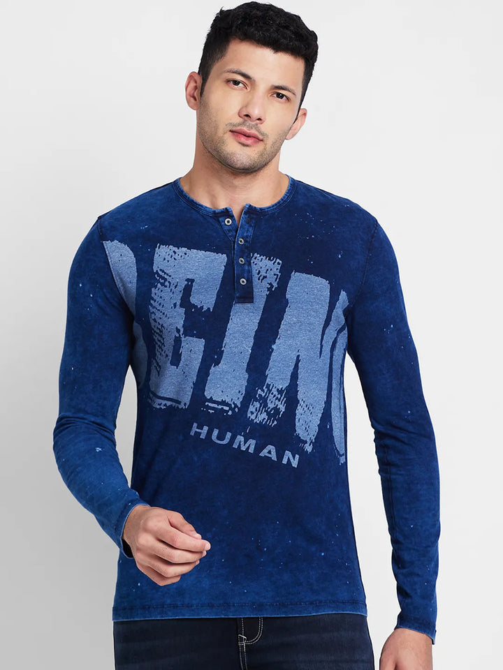 Indigo Regular Fit Men's Long Sleeves T-Shirt by Being Human Clothing