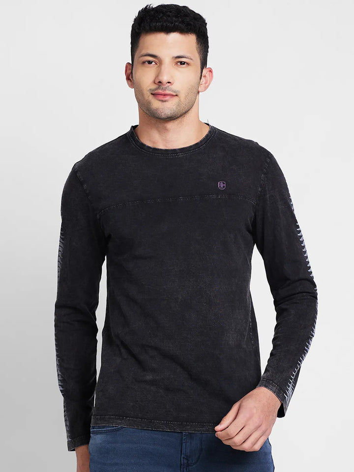Black Regular Fit Round Neck Men's T-Shirt by Being Human Clothing