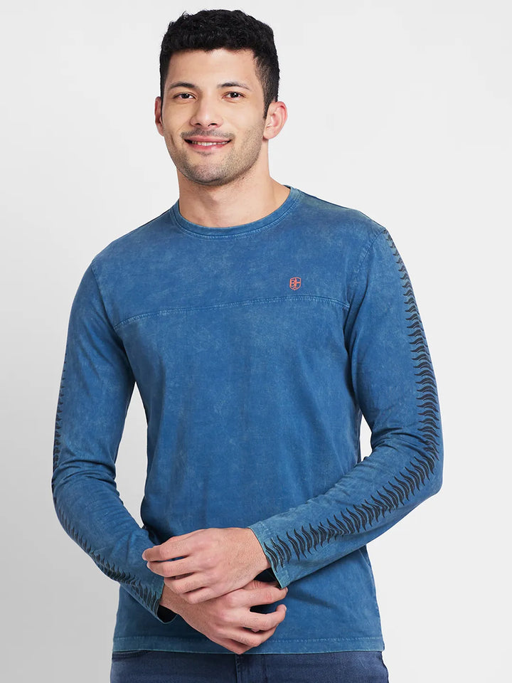 Tile Blue Regular Fit Round Neck Men's T-Shirt by Being Human Clothing