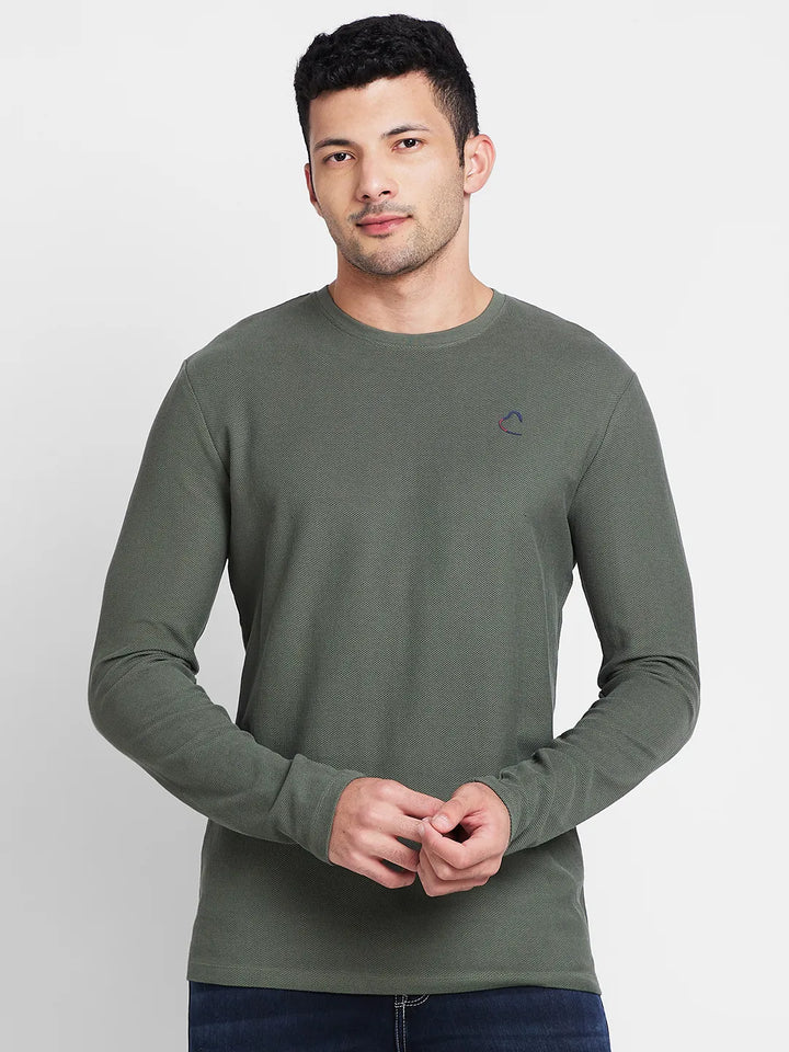 Green Regular Fit Men's Long Sleeves T-Shirt by Being Human Clothing