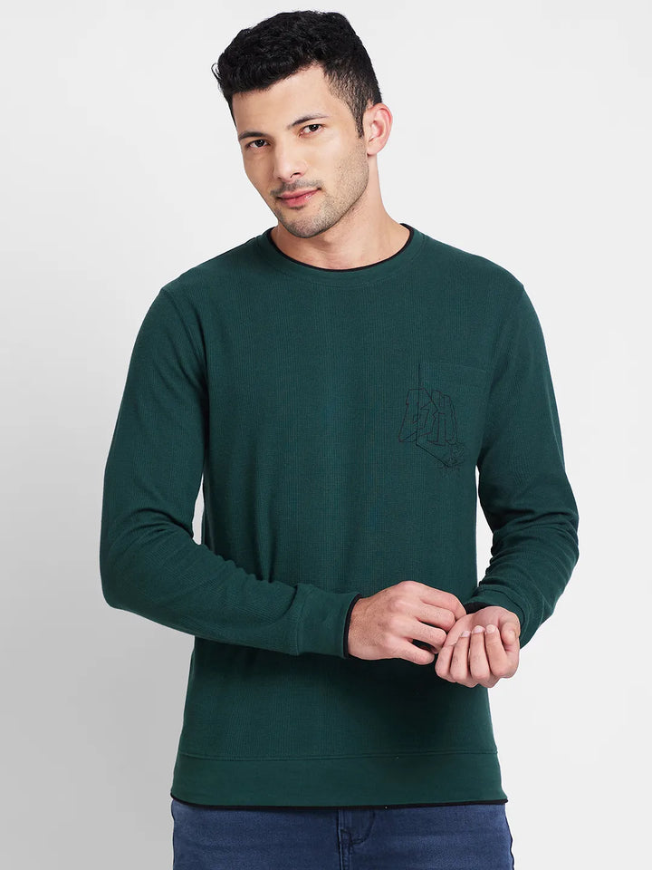 Green Regular Fit Men's Long Sleeves T-Shirt by Being Human Clothing