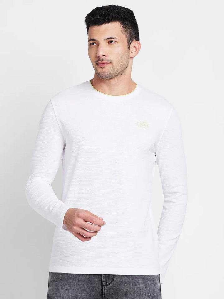 White Regular Fit Men's Long Sleeves T-Shirt by Being Human Clothing