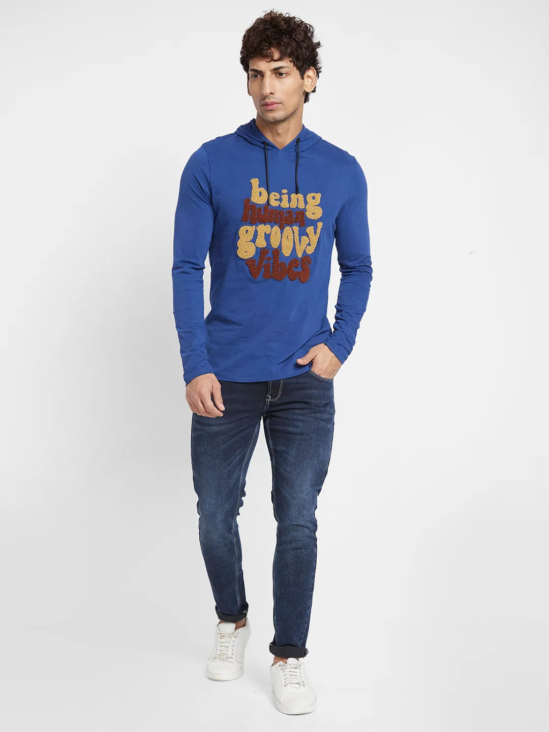 Navy Regular Fit Hooded Neck Men's T-Shirt by Being Human Clothing