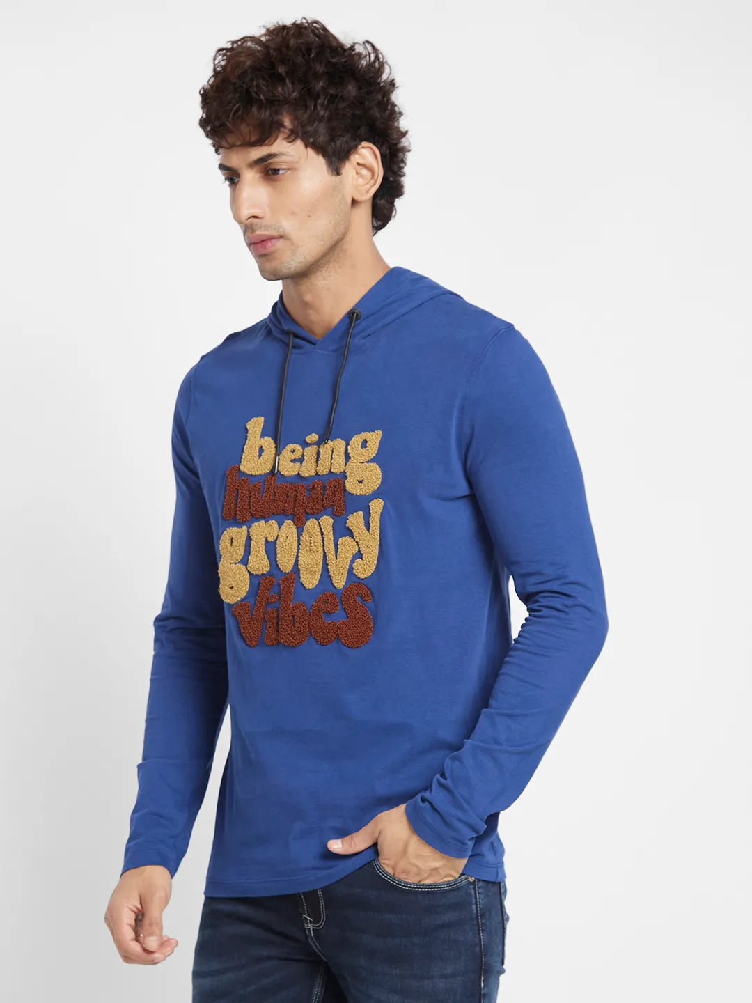 Navy Regular Fit Hooded Neck Men's T-Shirt by Being Human Clothing