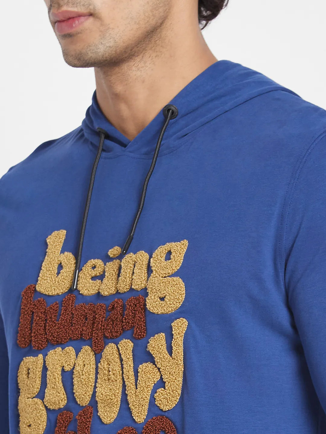 Navy Regular Fit Hooded Neck Men's T-Shirt by Being Human Clothing