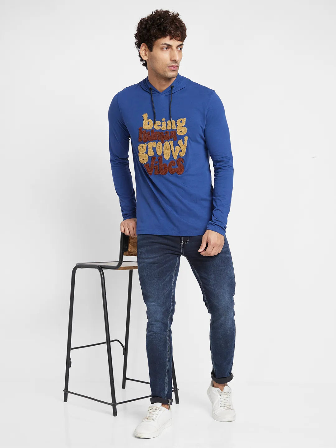 Navy Regular Fit Hooded Neck Men's T-Shirt by Being Human Clothing