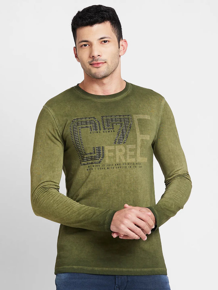 Olive Regular Fit Round Neck Men's T-Shirt by Being Human Clothing
