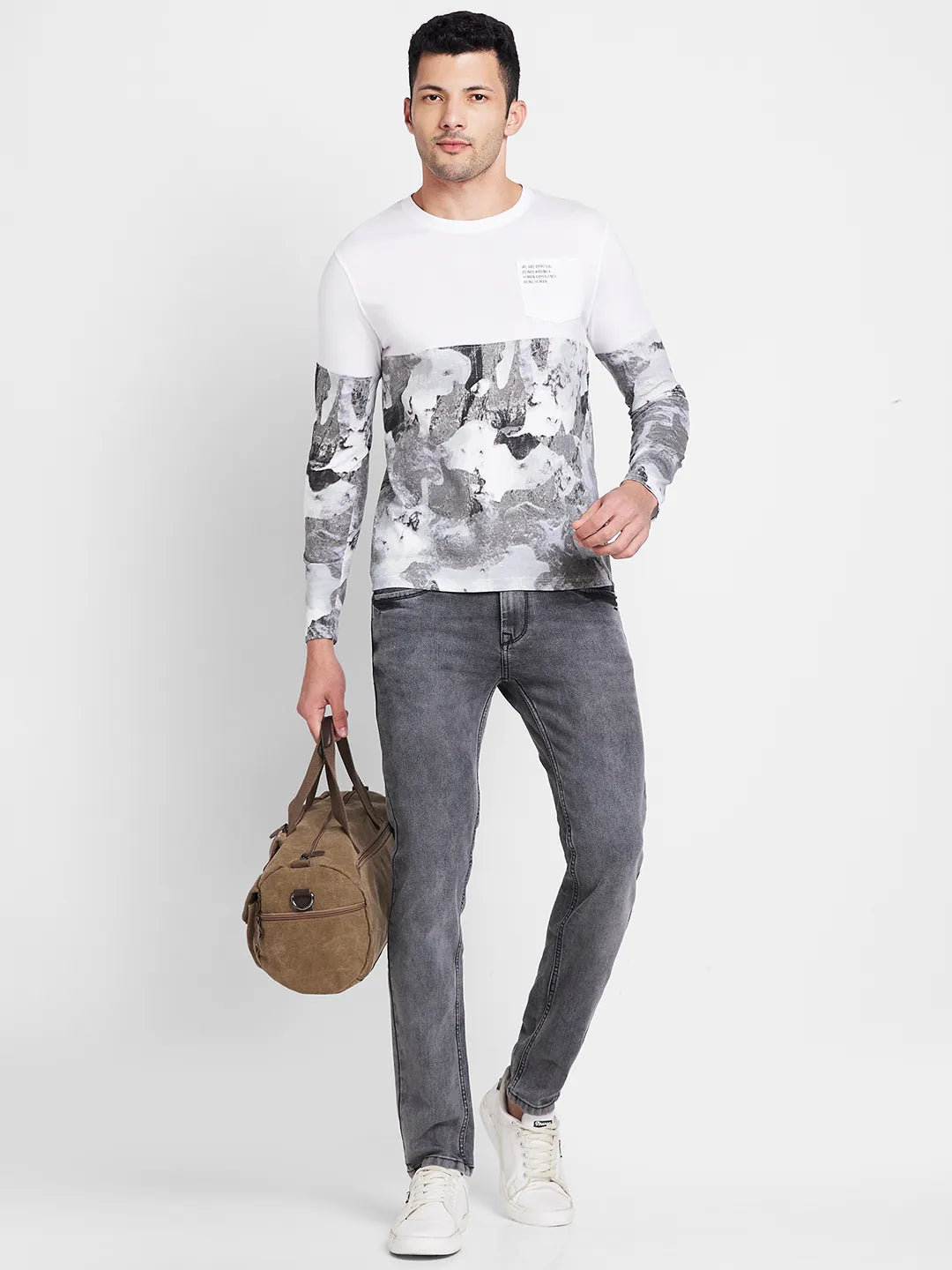 White Regular Fit Round Neck Men's T-Shirt by Being Human Clothing