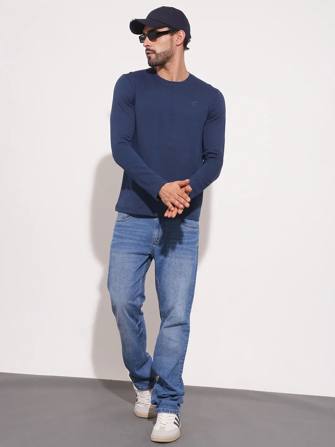 Navy Regular Fit Round Neck Men's T-Shirt by Being Human Clothing