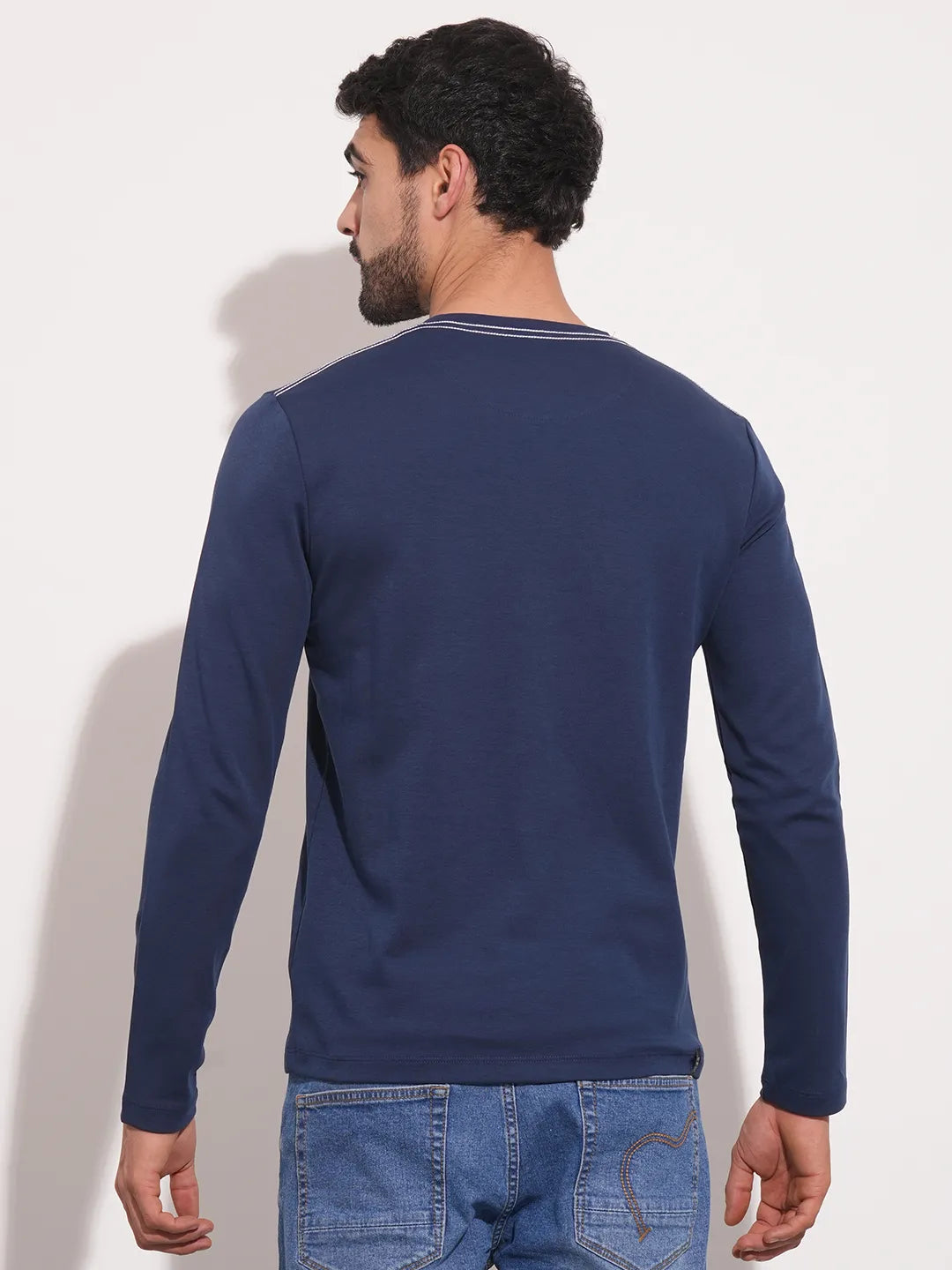 Navy Regular Fit Round Neck Men's T-Shirt by Being Human Clothing