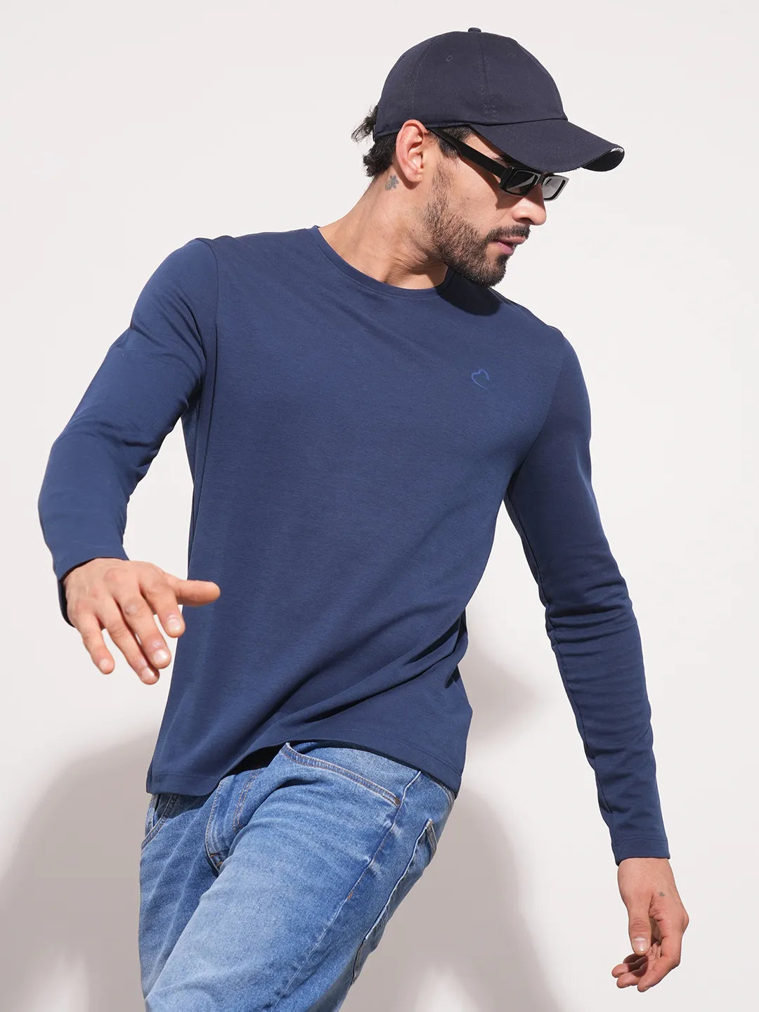 Navy Regular Fit Round Neck Men's T-Shirt by Being Human Clothing
