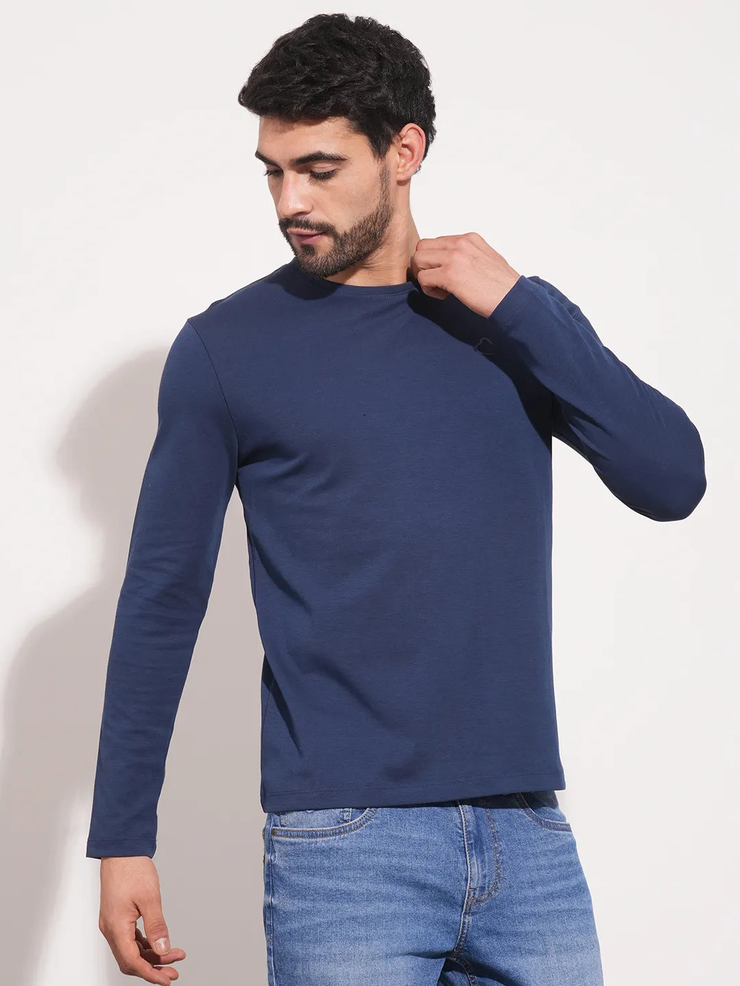 Navy Regular Fit Round Neck Men's T-Shirt by Being Human Clothing