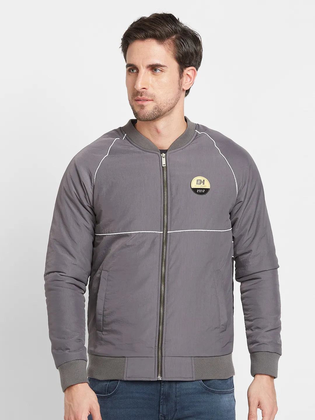 Grey Regular Fit Men's Long Sleeves T-Shirt by Being Human Clothing