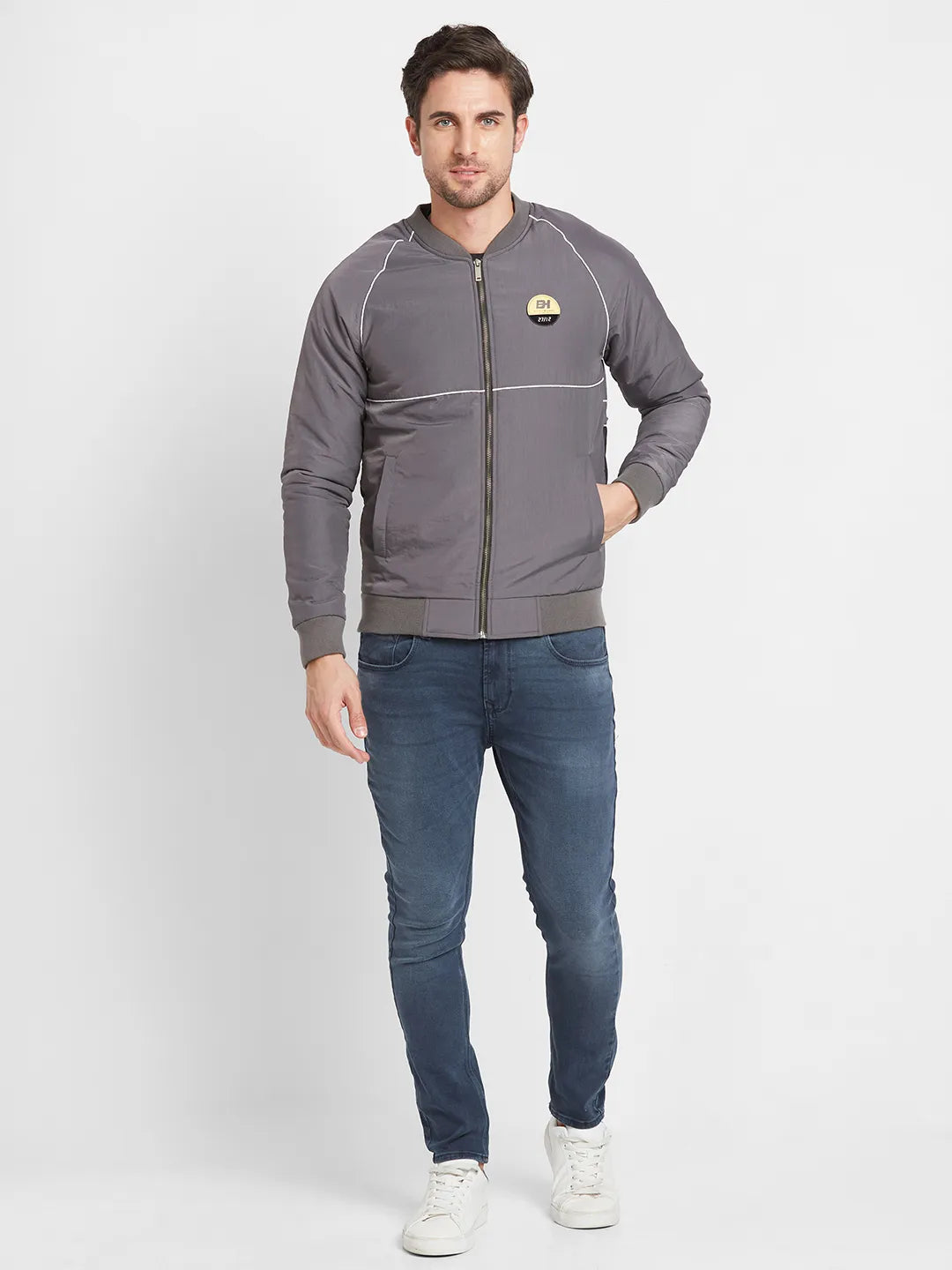 Grey Regular Fit Men's Long Sleeves T-Shirt by Being Human Clothing